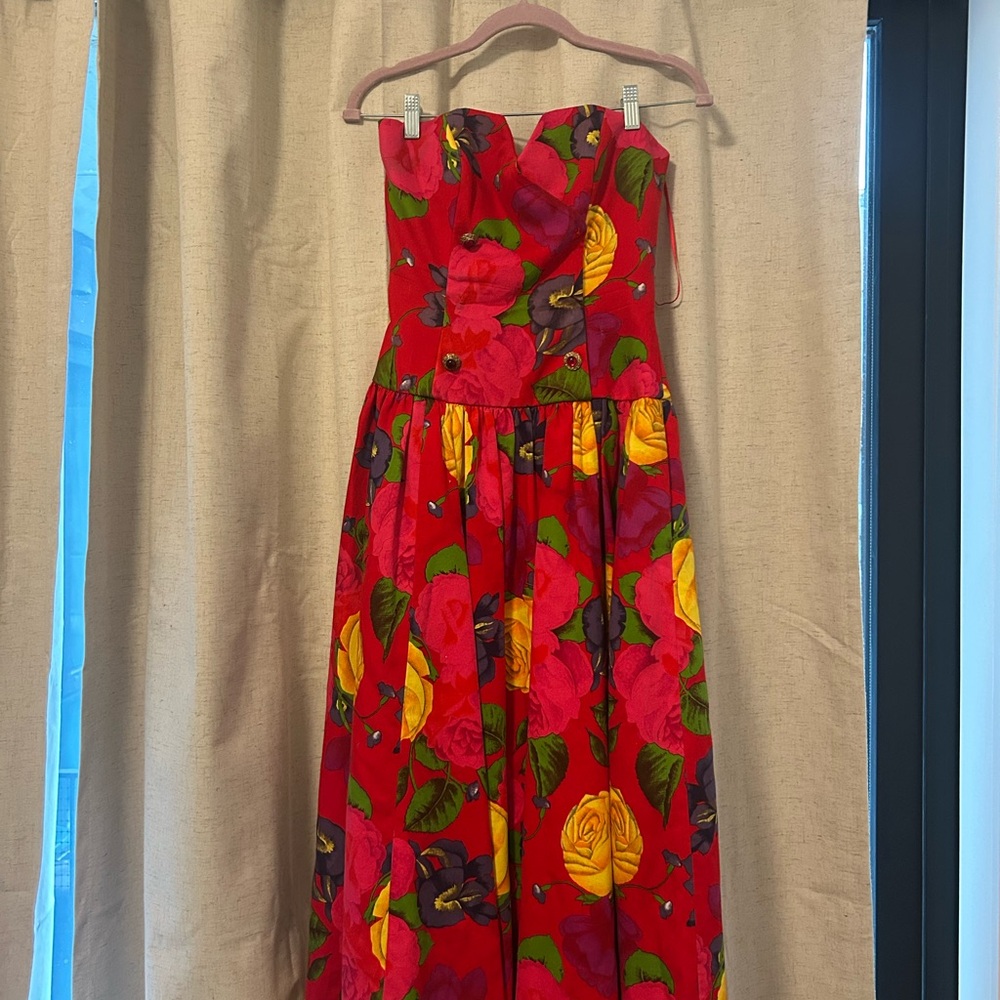 A.J Bari for Lord & Taylor Red Floral Strapless Dress